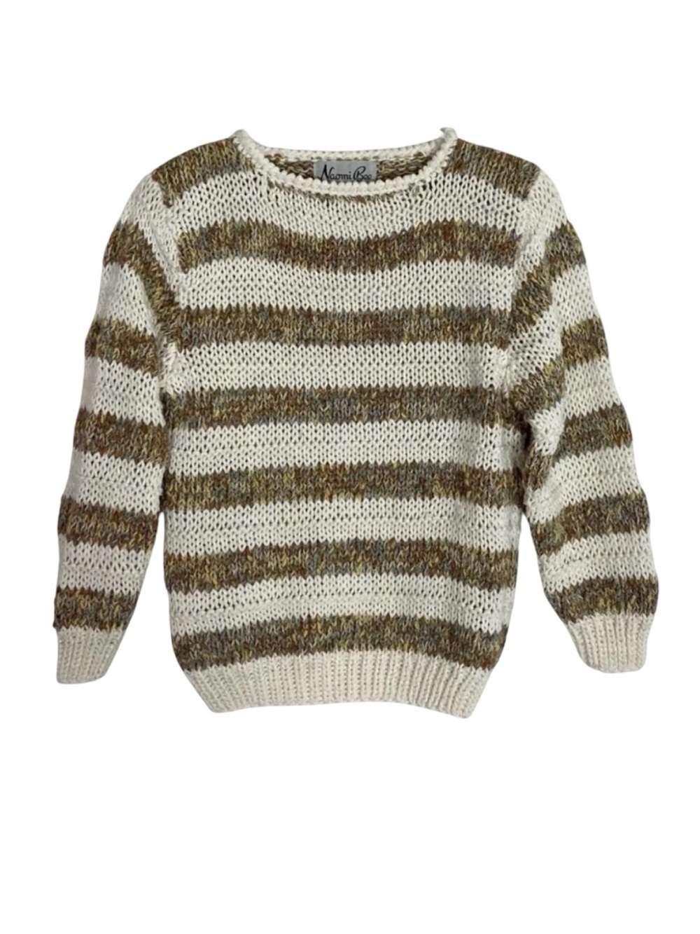 Vintage 90s Striped Crewneck Pullover Neutral Sweater Womens Size Medium